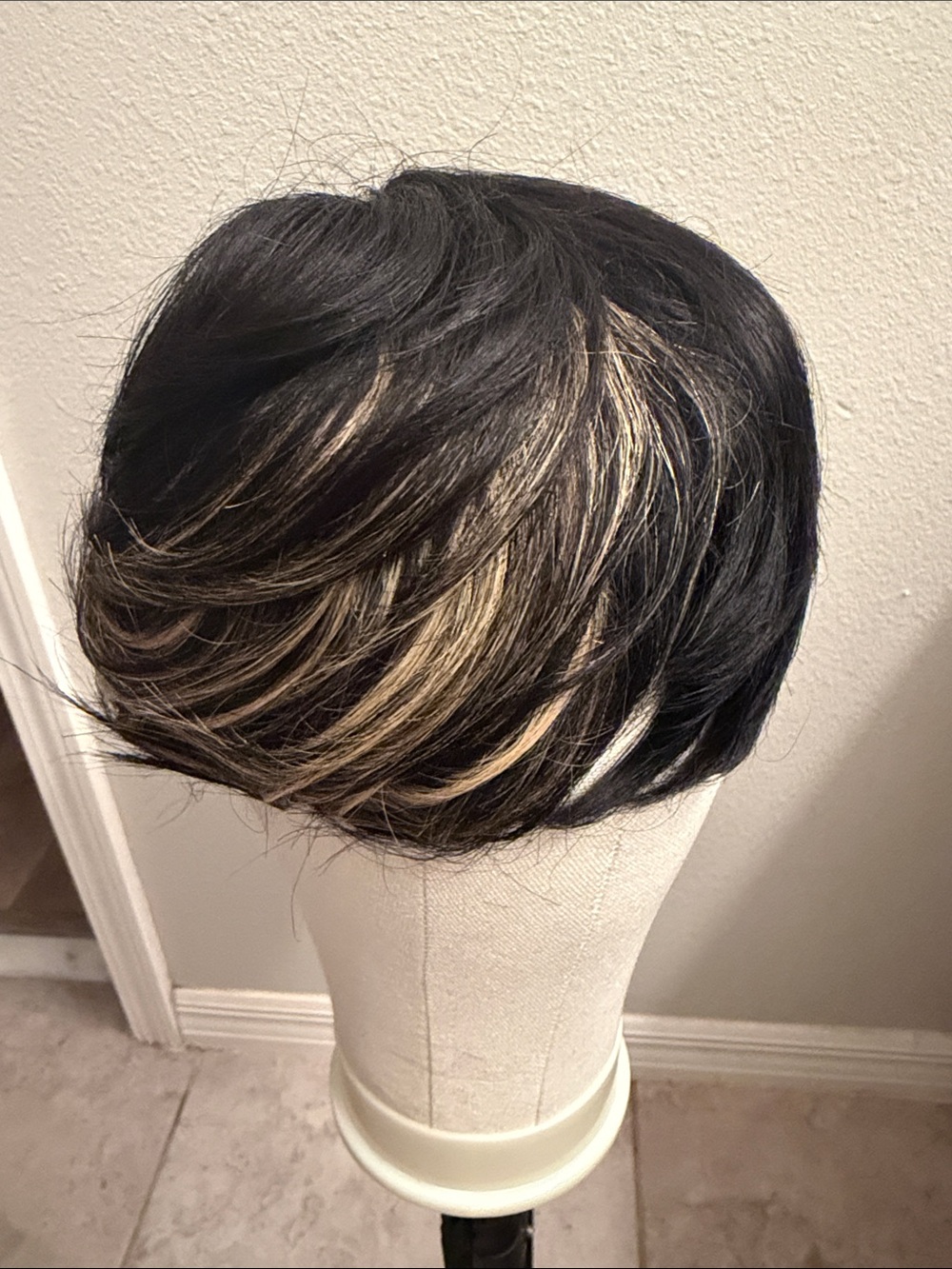 Black Short Layered Wig with Blonde Highlights - Women Hair Topper human hair